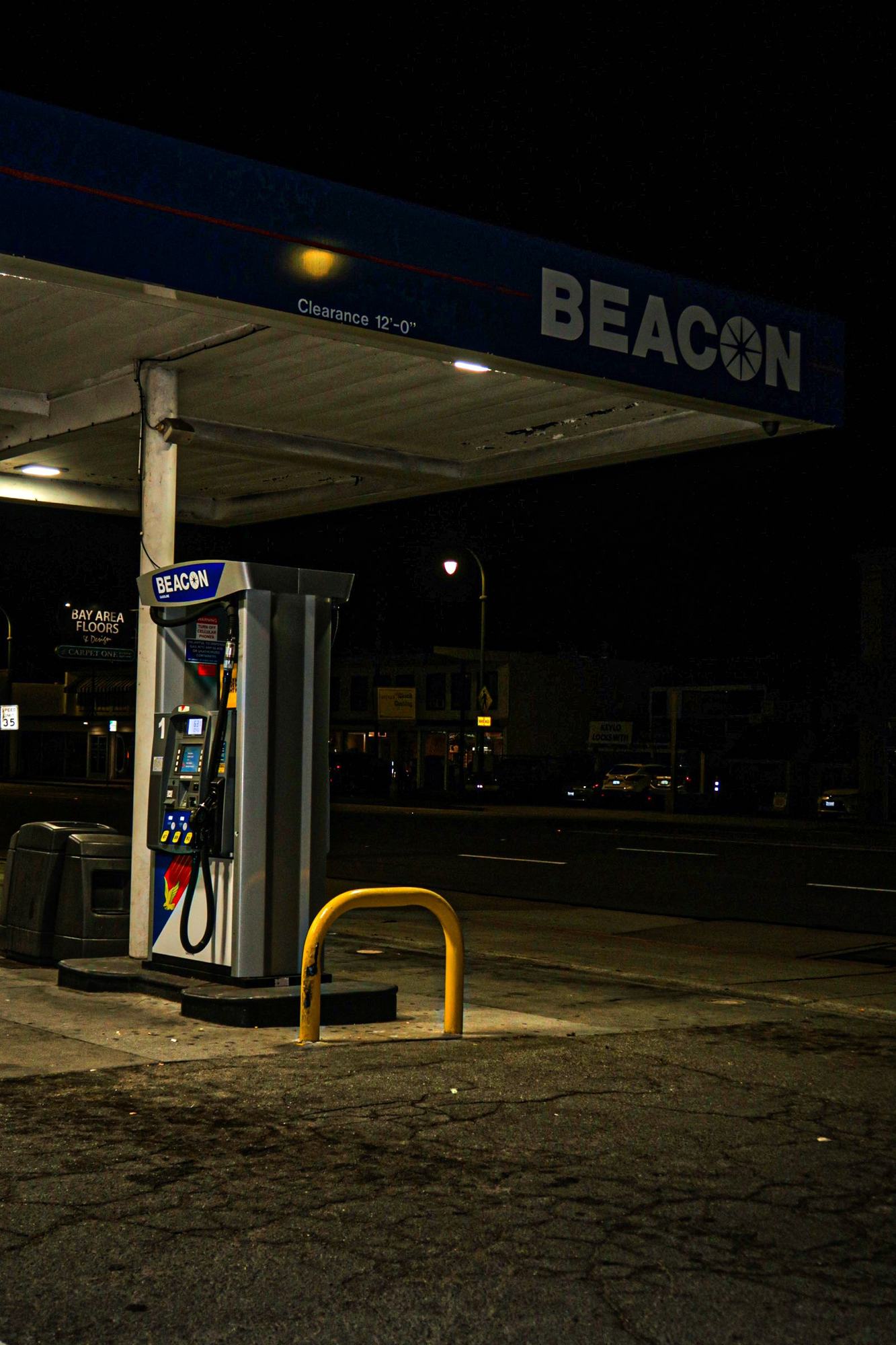 Beacon gas station at night
